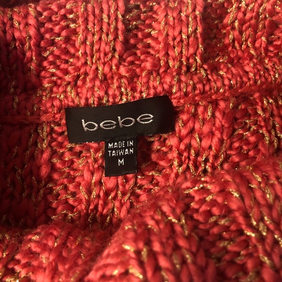 Bebe Coral and Gold Cowl Neck Crop Sweater - Picture 5 of 6